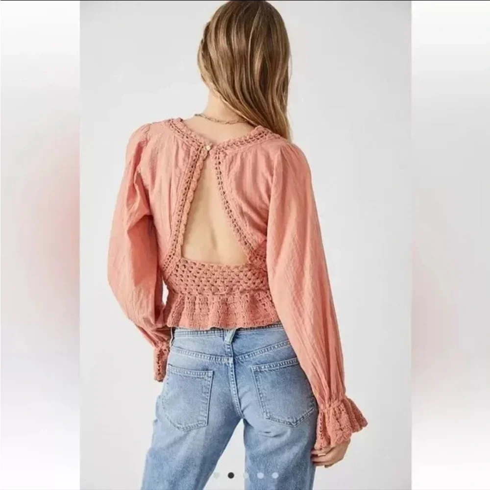 Free People Women's Megan Crochet Knit Peplum Puff Sleeve Top | NEW!!!⭐️⭐️‎